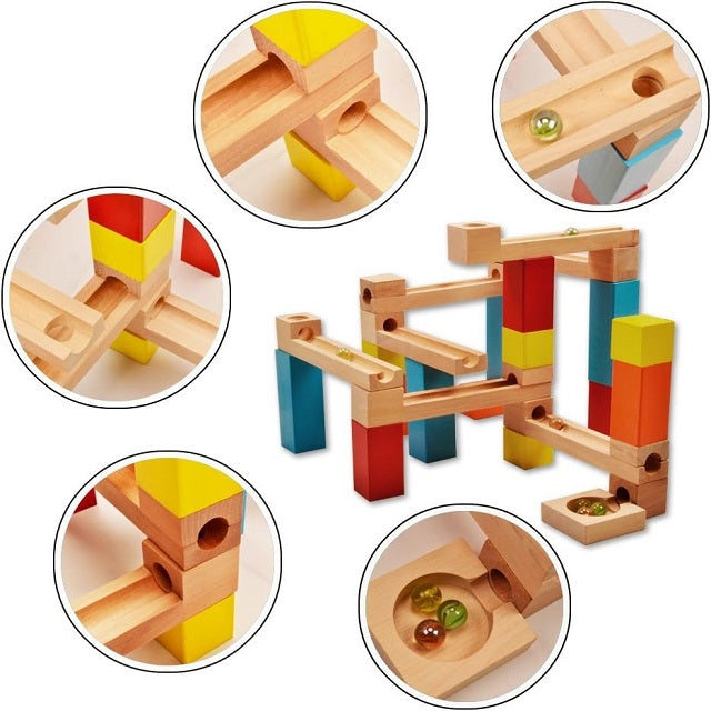 Wooden Runway Rolling Ball DIY Track Educational Assembling Toy