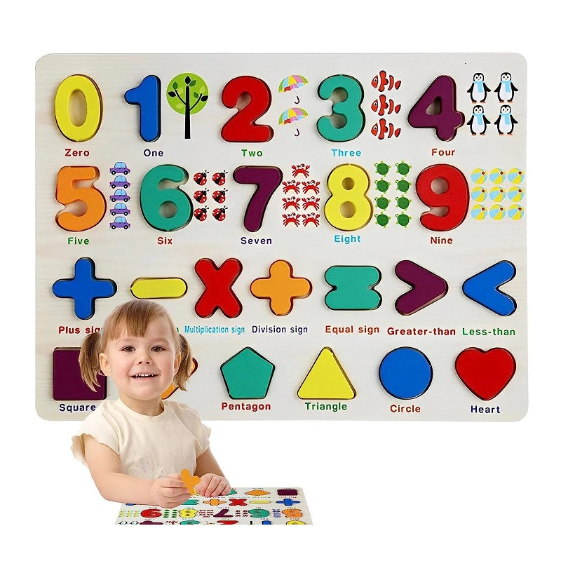 Wooden Multicolor 0-9 Numbers With Shapes & Sign Sorting Board