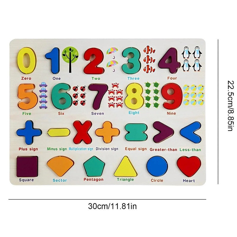 Wooden Multicolor 0-9 Numbers With Shapes & Sign Sorting Board