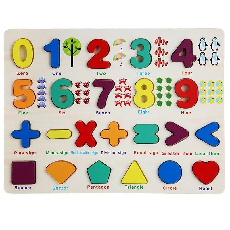 Wooden Multicolor 0-9 Numbers With Shapes & Sign Sorting Board