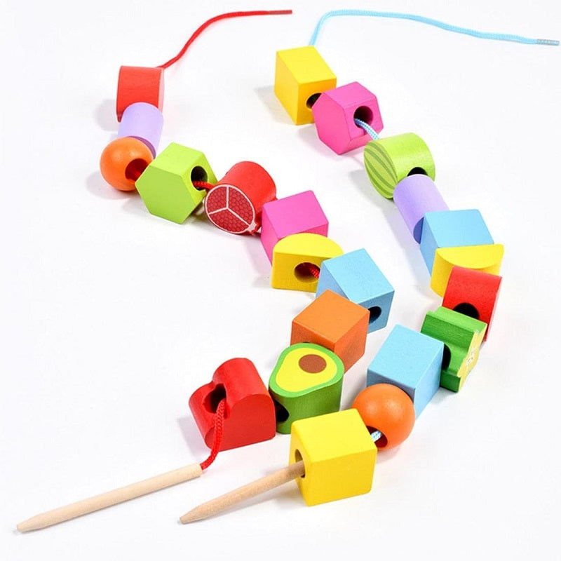 Wooden Colorful Montessori Lacing & Sorting Shapes & Fruits Set