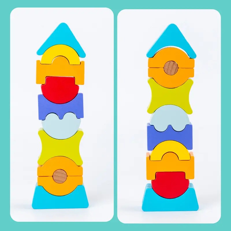 Wooden Pyramid Stacking & Balancing Building Blocks Educational Toys