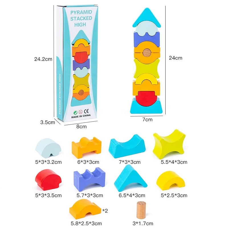 Wooden Pyramid Stacking & Balancing Building Blocks Educational Toys