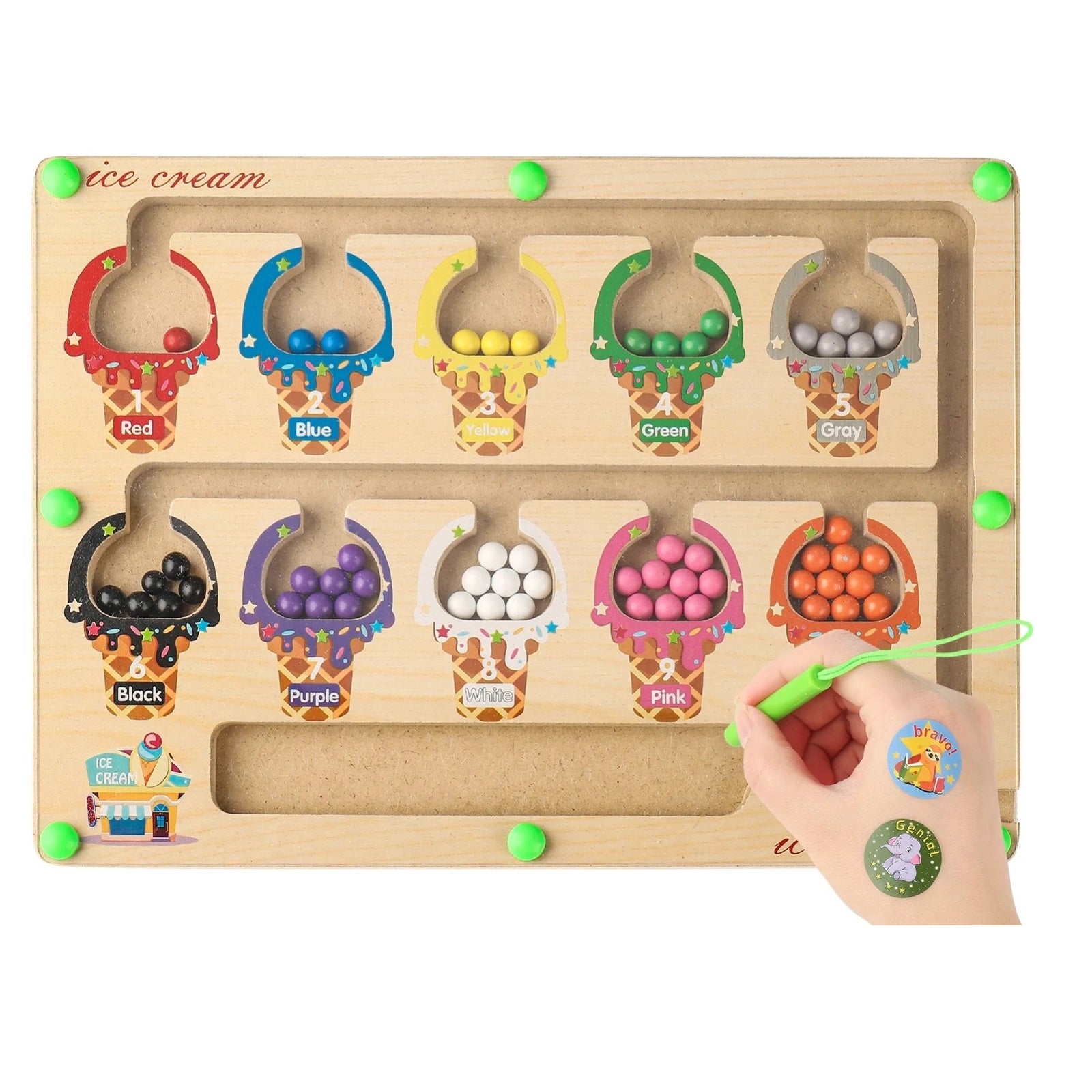 Wooden Magnetic Color & Number Sorting Beans Maze