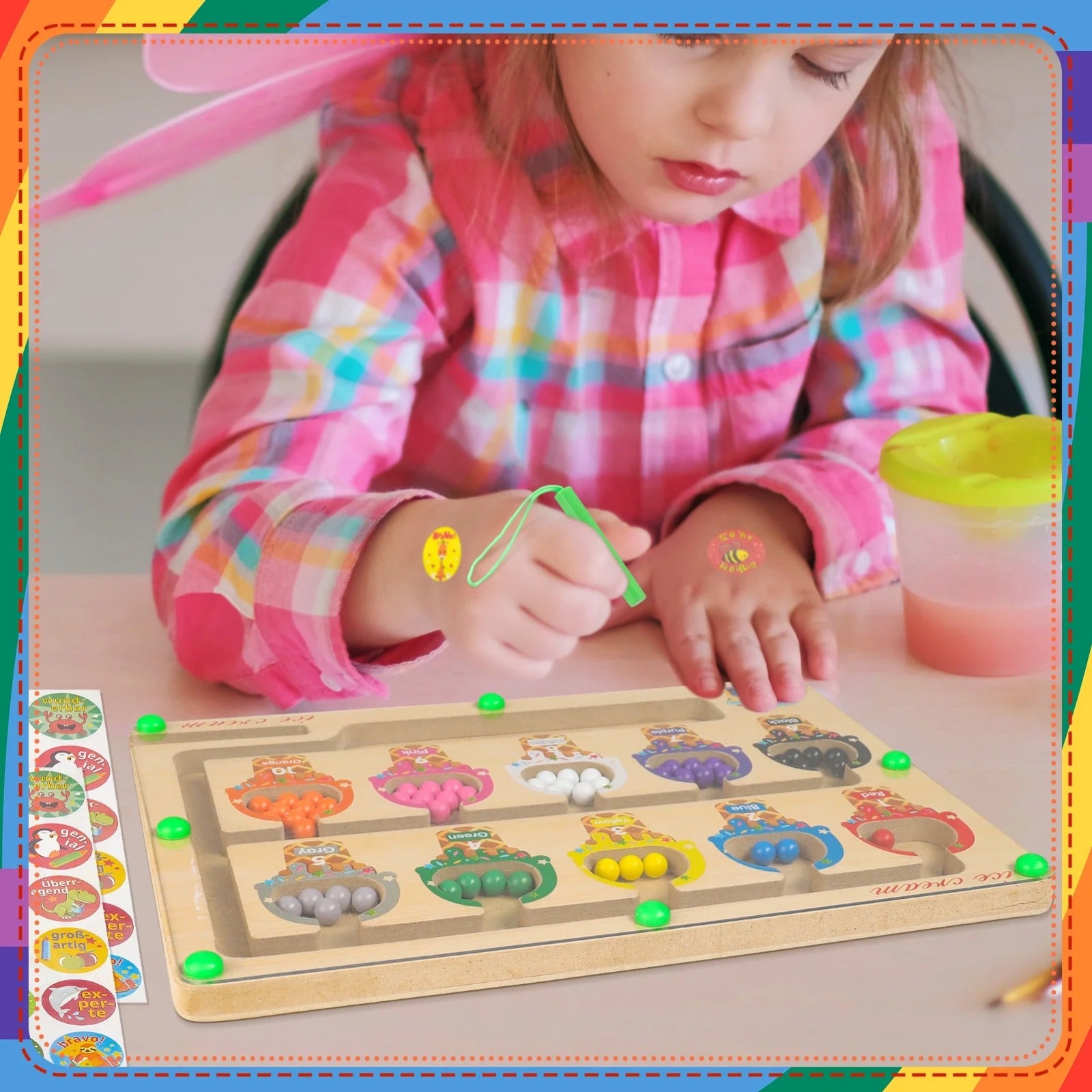 Wooden Magnetic Color & Number Sorting Beans Maze