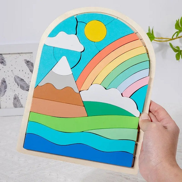 Wooden Montessori Rainbow Jigsaw Puzzle Board