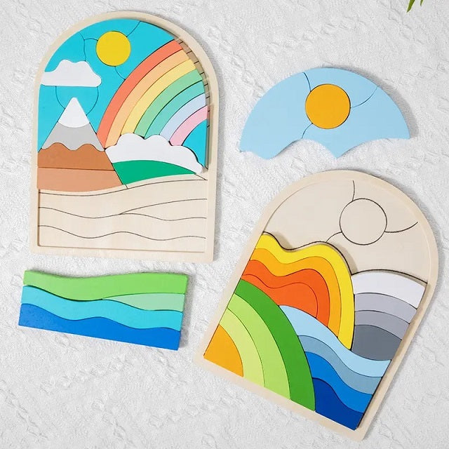 Wooden Montessori Rainbow Jigsaw Puzzle Board
