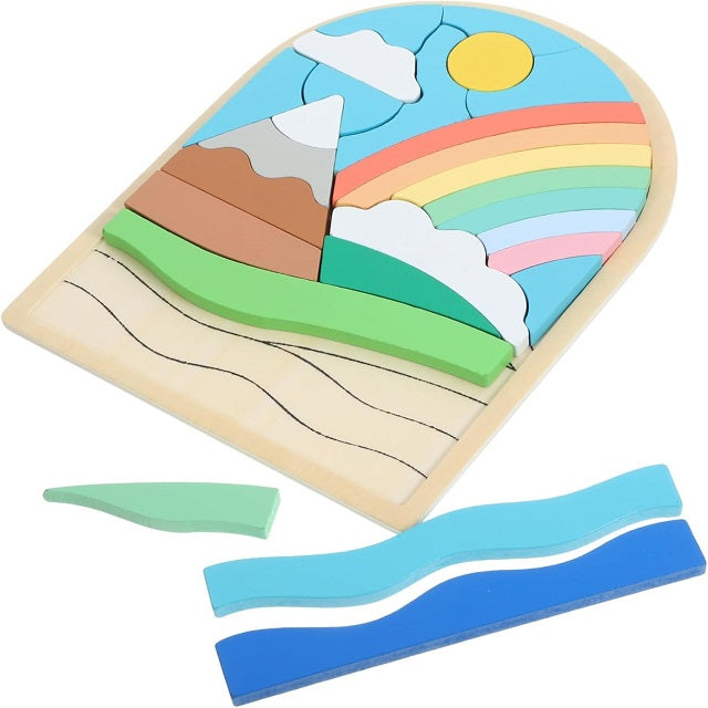 Wooden Montessori Rainbow Jigsaw Puzzle Board