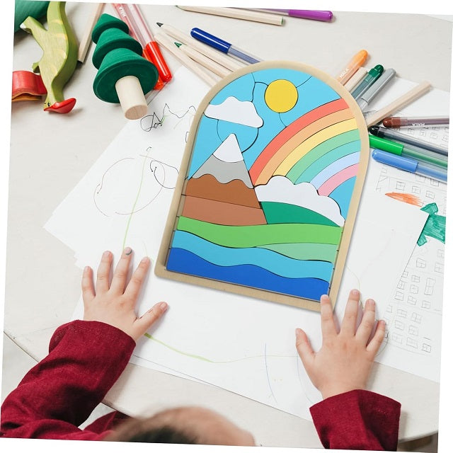 Wooden Montessori Rainbow Jigsaw Puzzle Board
