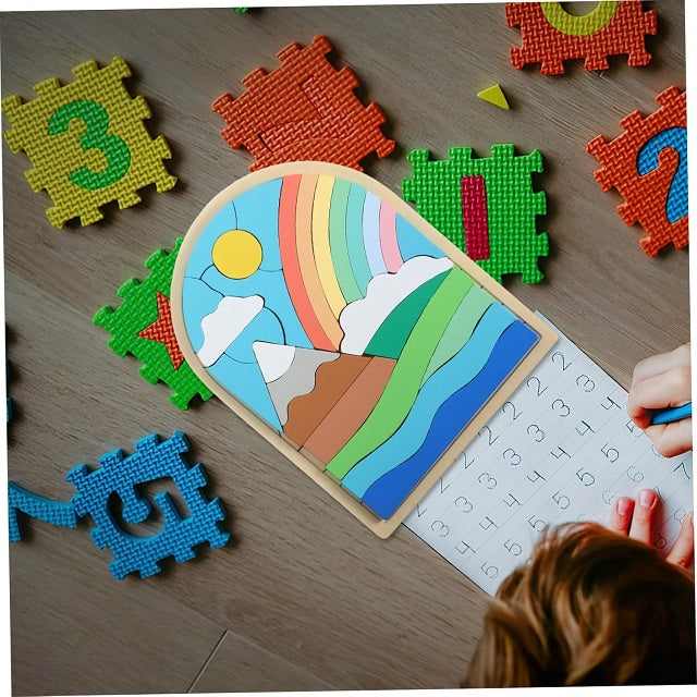 Wooden Montessori Rainbow Jigsaw Puzzle Board