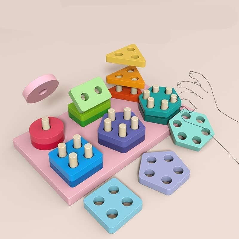 Wooden Multicolor 6 Geometric Shapes Sorting Board