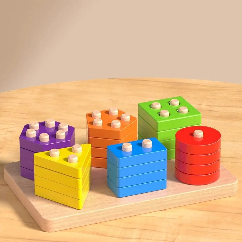 Wooden Multicolor 6 Geometric Shapes Sorting Board