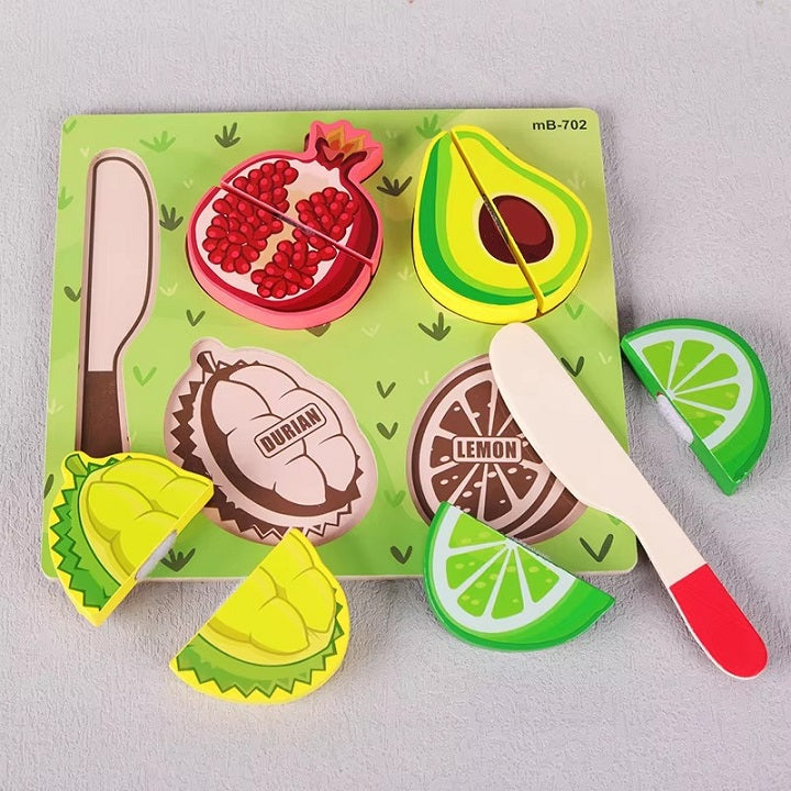 Wooden 3D Fruits Cutting Puzzle Sorting Activity Board