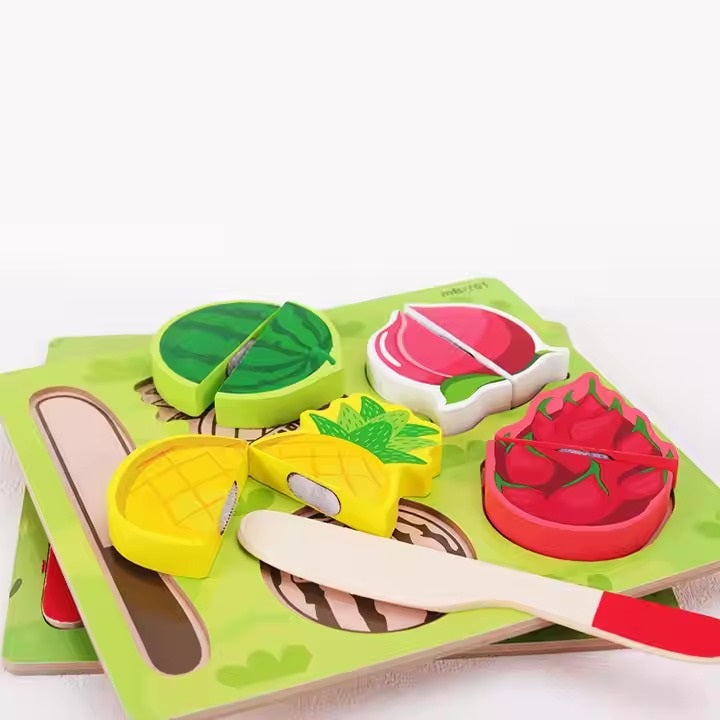 Wooden 3D Fruits Cutting Puzzle Sorting Activity Board