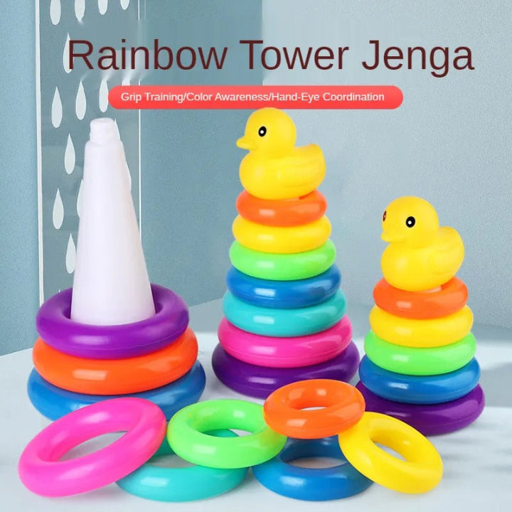 Rainbow Stacking Duck Ring Tower With Yellow Duck