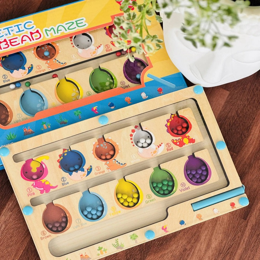 Wooden Magnetic Dinosaur Theme Sorting Beads Maze