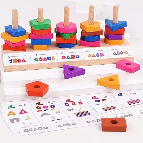 Wooden 5 Column Geometric Shapes Sorting Set With Cards