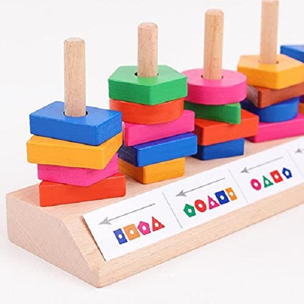 Wooden 5 Column Geometric Shapes Sorting Set With Cards