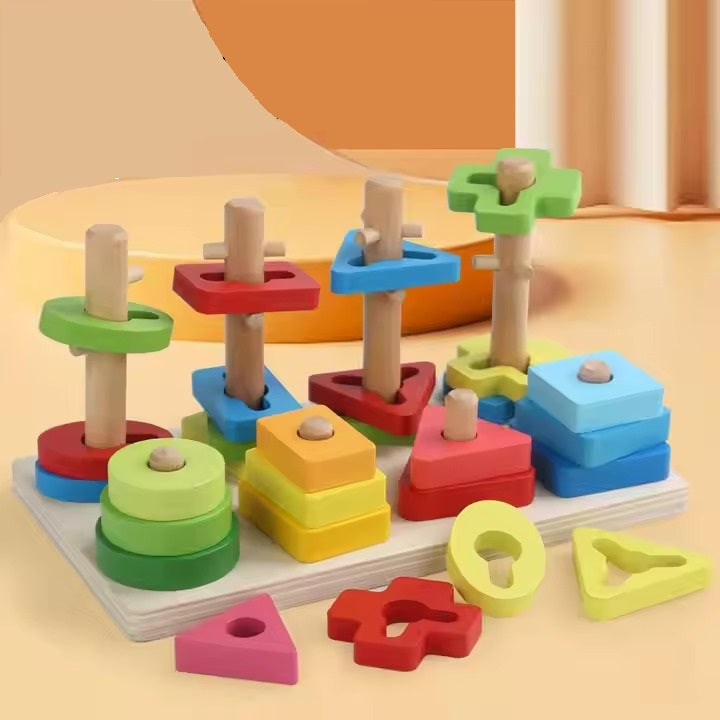 Wooden Rotating And Trapping Geometric Shape Sorting Set