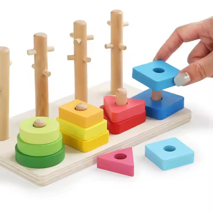 Wooden Rotating And Trapping Geometric Shape Sorting Set