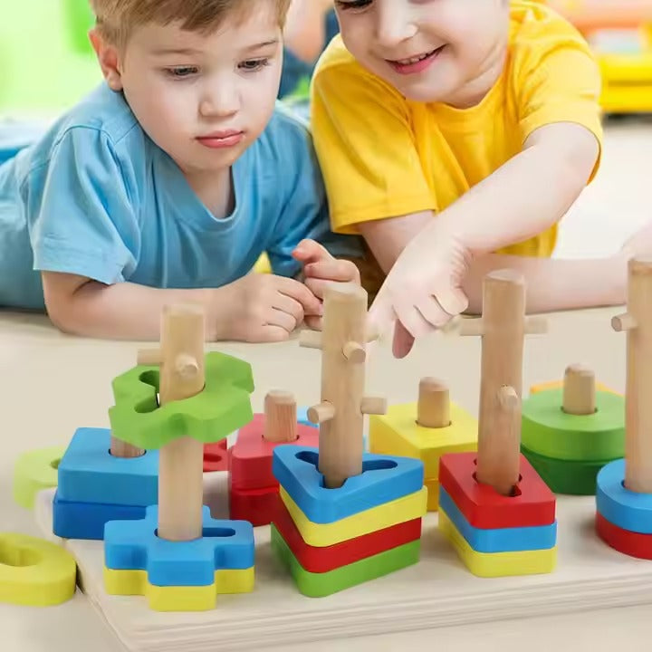 Wooden Rotating And Trapping Geometric Shape Sorting Set