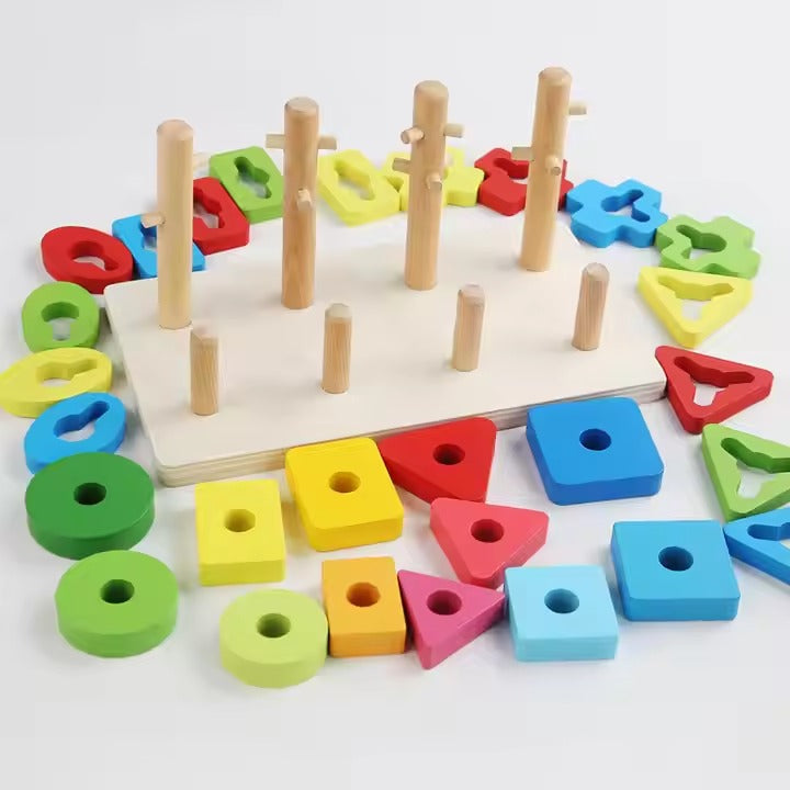 Wooden Rotating And Trapping Geometric Shape Sorting Set