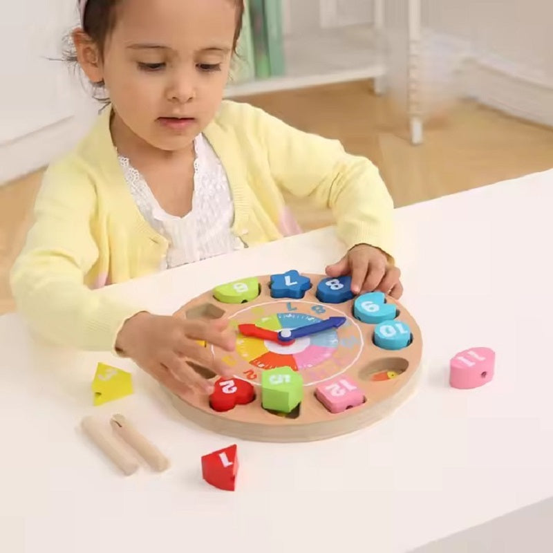 Wooden Multicolor Geometric Shape Clock With Threading