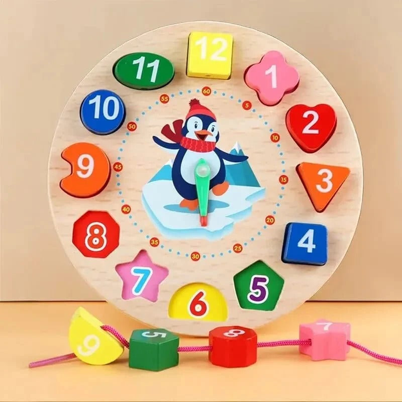 Wooden Multicolor Geometric Shape Clock With Threading