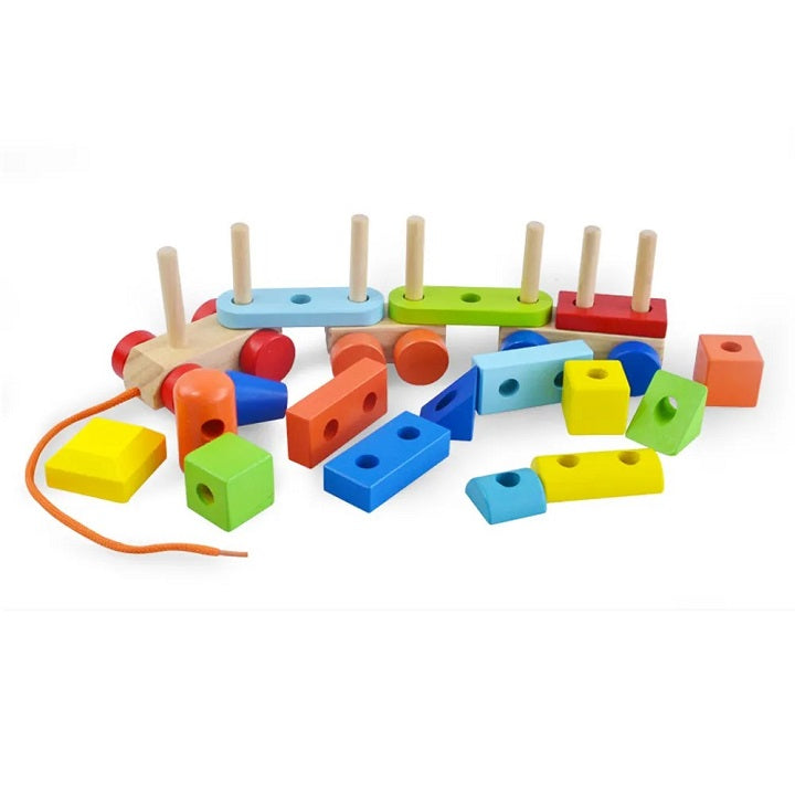 Stack And Sort Train Wooden Multicolor Shapes Sorting & Stacking Train – MGT Toys