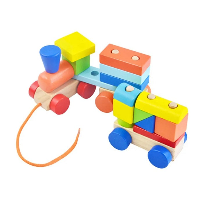 Wooden Multicolor Shapes Sorting & Stacking Train – MGT Toys