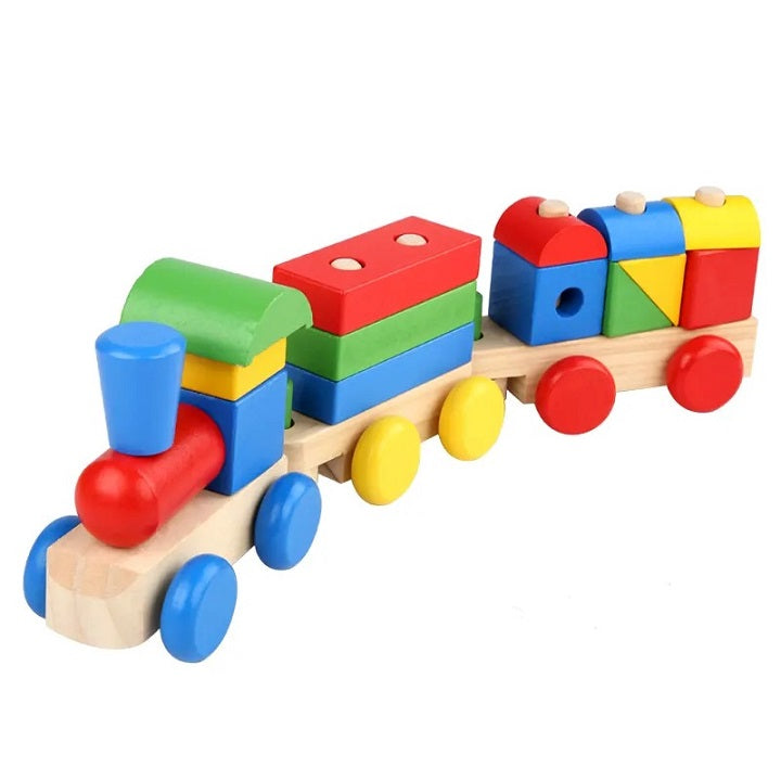 Wooden Multicolor Shapes Train Sorting & Stacking