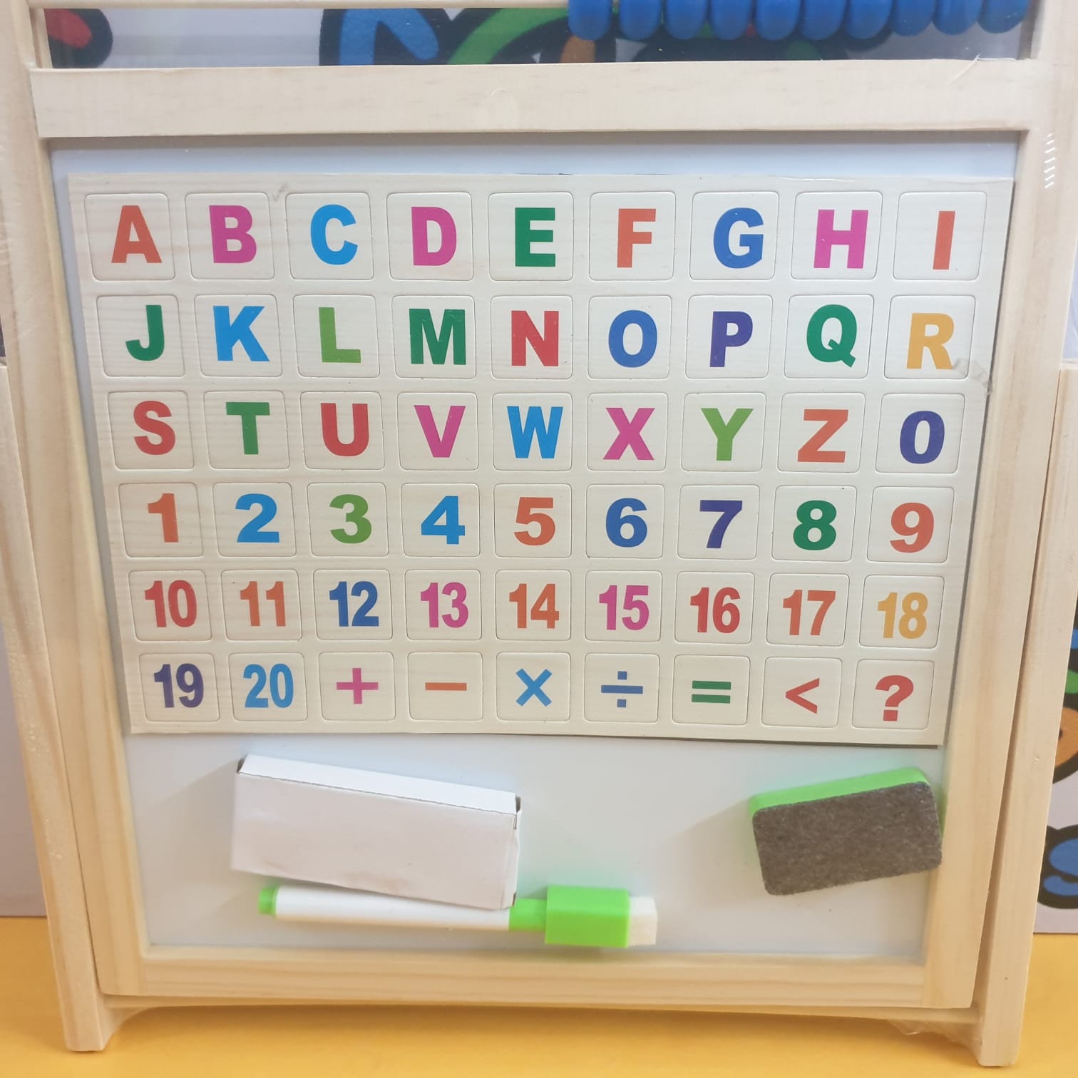 Wooden Magnetic White & Black Board Stand With Abacus