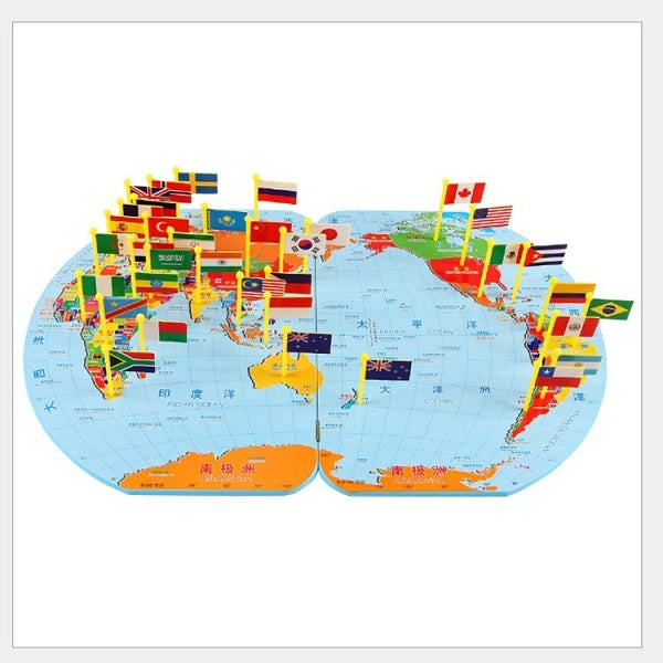 Wooden World Map Knowledge Of The National Flags