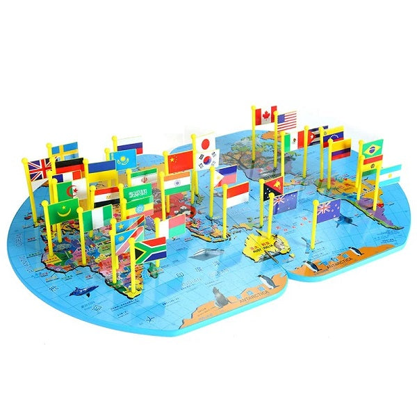 Wooden World Map Knowledge Of The National Flags