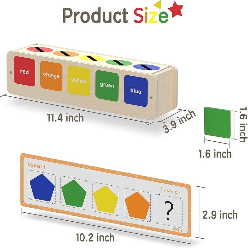 Wooden Montessori Five Shape & Colour Sorting Box With Flash Cards