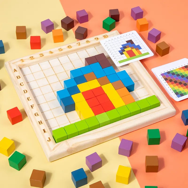 Building Blocks Flashcard Wooden Multifunctional Building Blocks Puzzle Board With Flash Cards ...