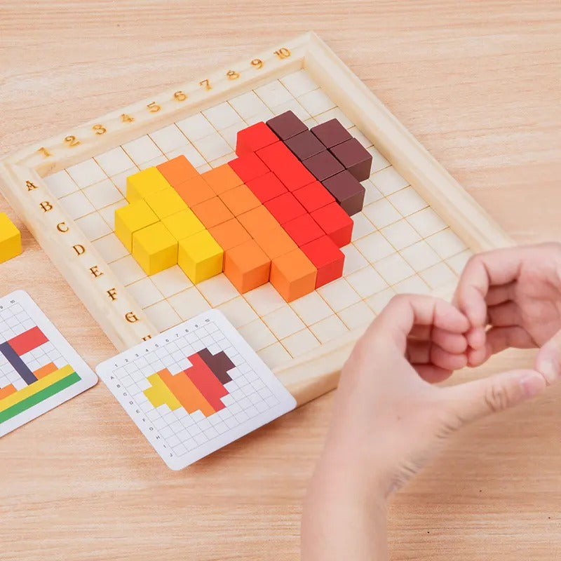 Building Blocks Flashcard Wooden Multifunctional Building Blocks Puzzle Board With Flash Cards ...