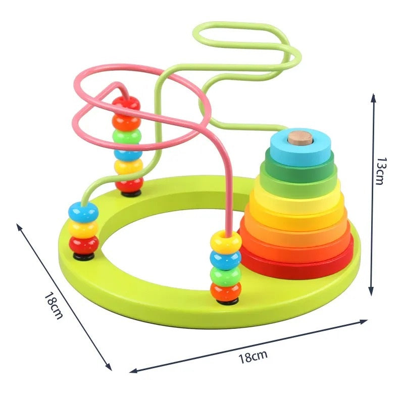 Wooden Multicolor Bead Wire Maze With Stacking Tower