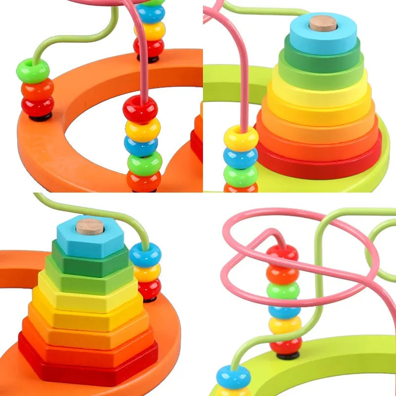 Wooden Multicolor Bead Wire Maze With Stacking Tower