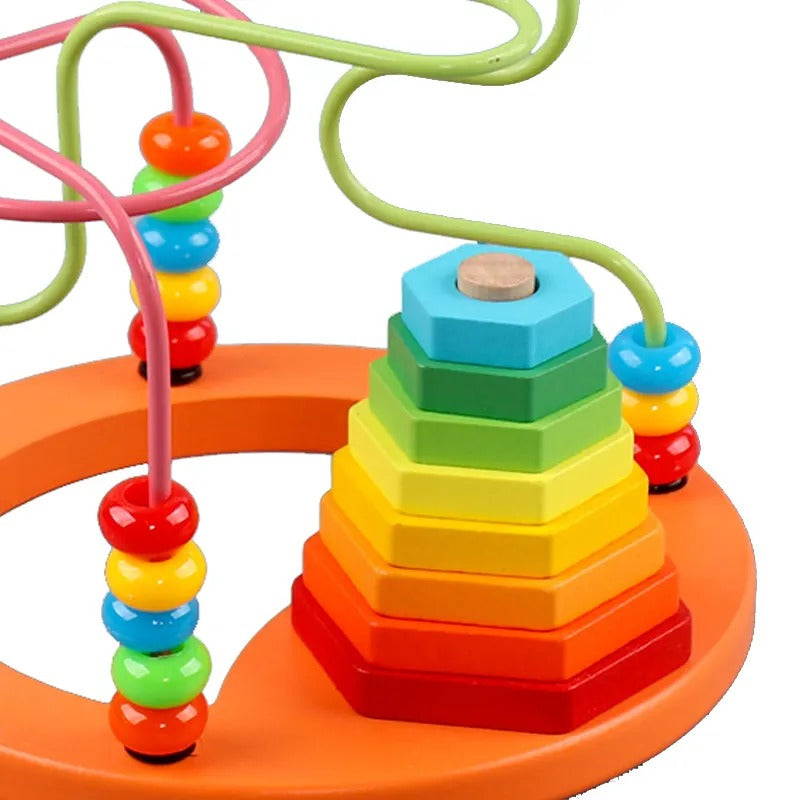 Wooden Multicolor Bead Wire Maze With Stacking Tower