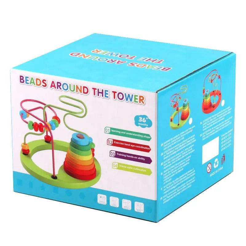 Wooden Multicolor Bead Wire Maze With Stacking Tower