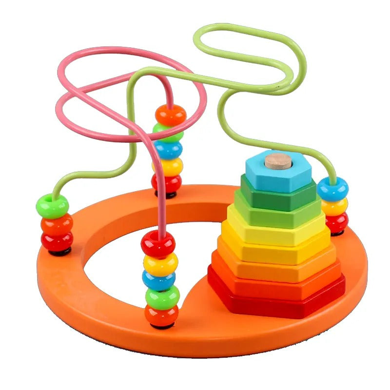 Wooden Multicolor Bead Wire Maze With Stacking Tower