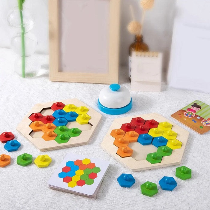 Wooden Honeycomb Shape Puzzles 2 Players Challenge Games