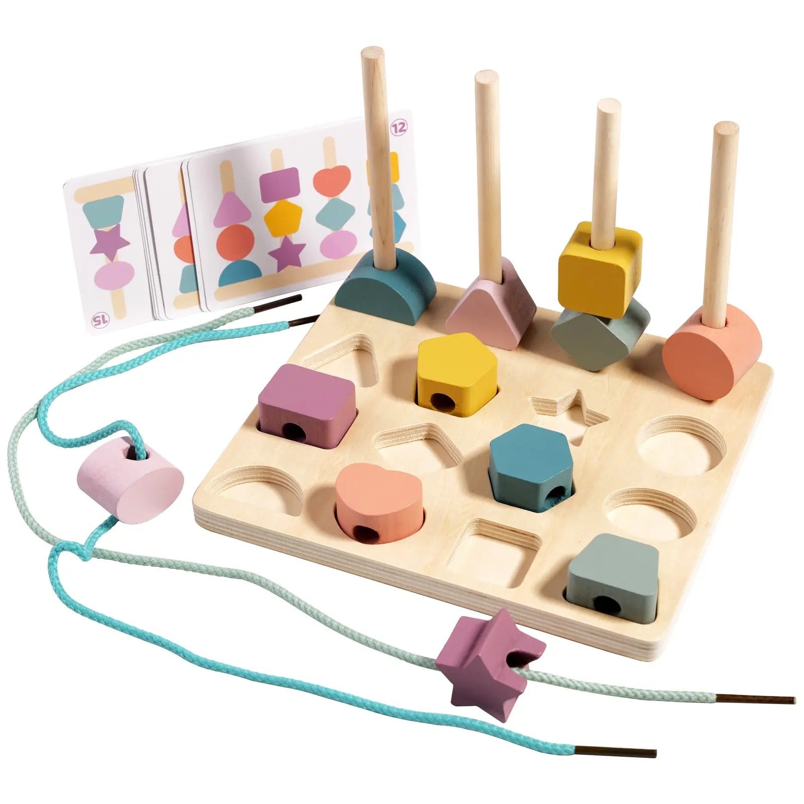 Wooden Montessori Four Set Of Column Shape & Colour Matching