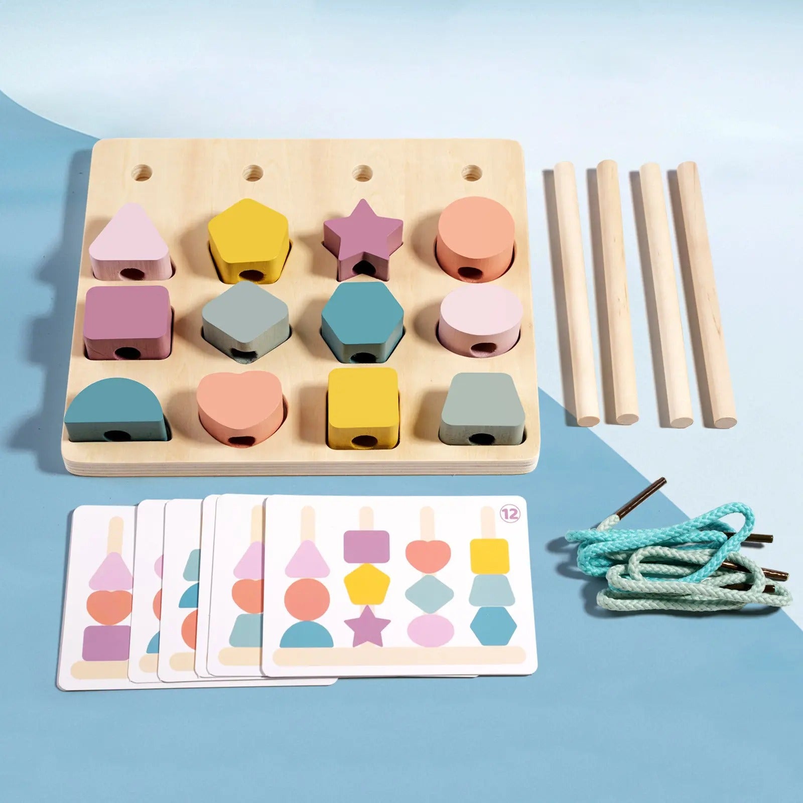 Wooden Montessori Four Set Of Column Shape & Colour Matching