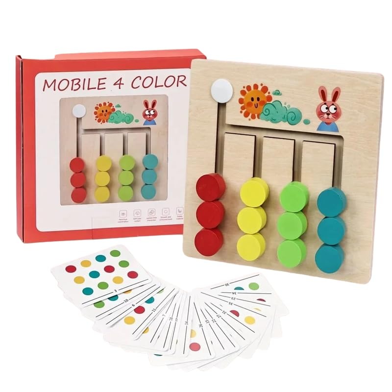 Wooden Mobile 4 Colors Matching Game With Flash Cards