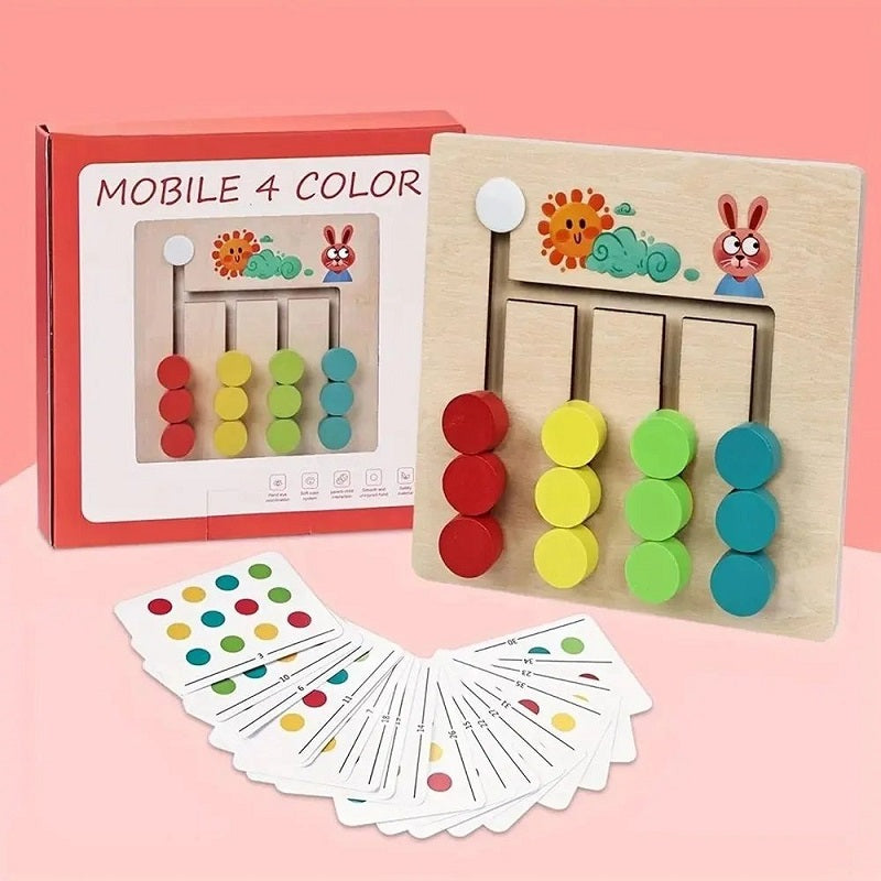 Wooden Mobile 4 Colors Matching Game With Flash Cards