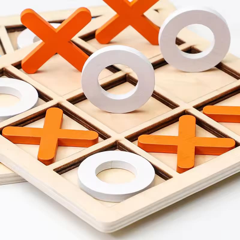 Wooden Tic Tac Toe Puzzle Board Challenging Game