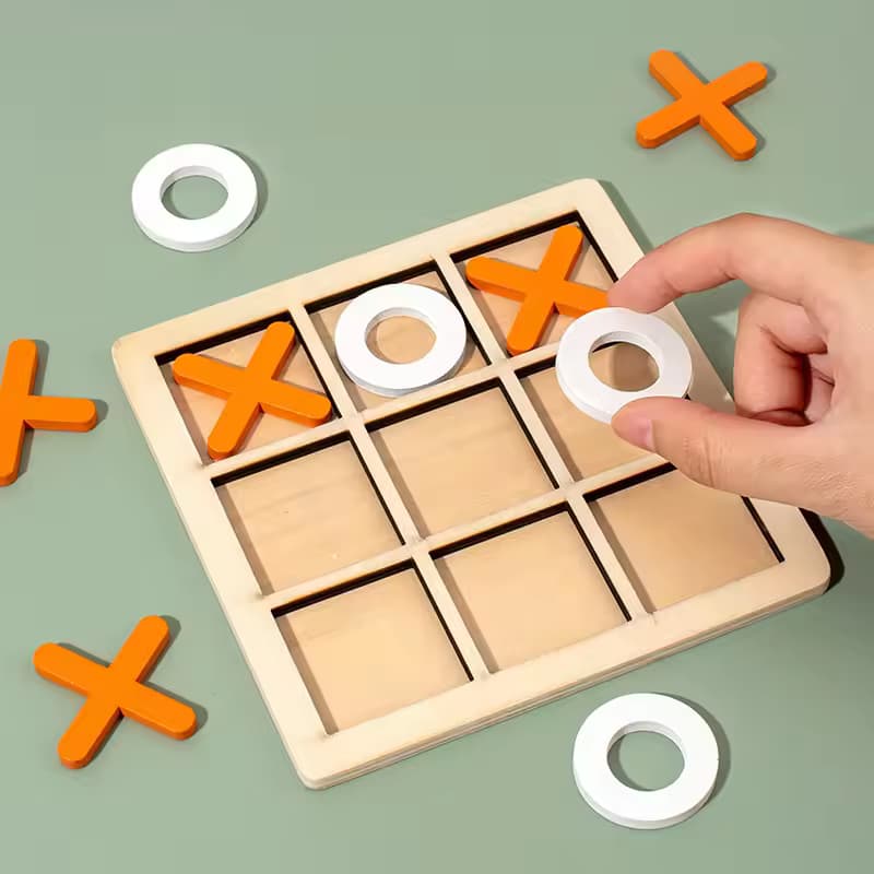 Wooden Tic Tac Toe Puzzle Board Challenging Game