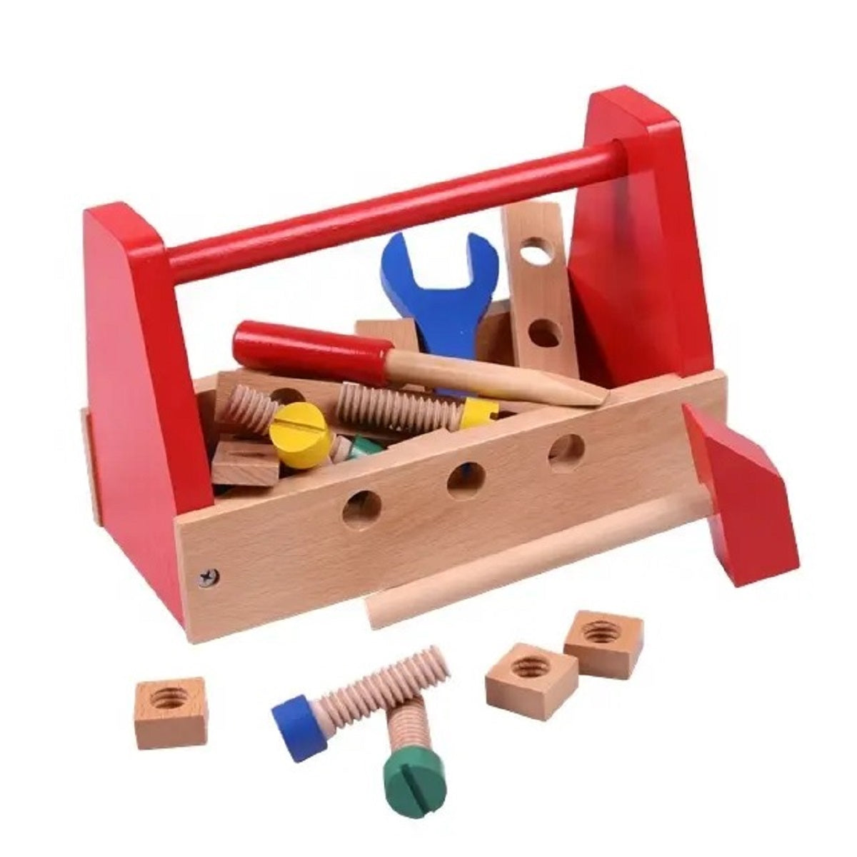 Wooden Multicolor Construction Tool Kit Box